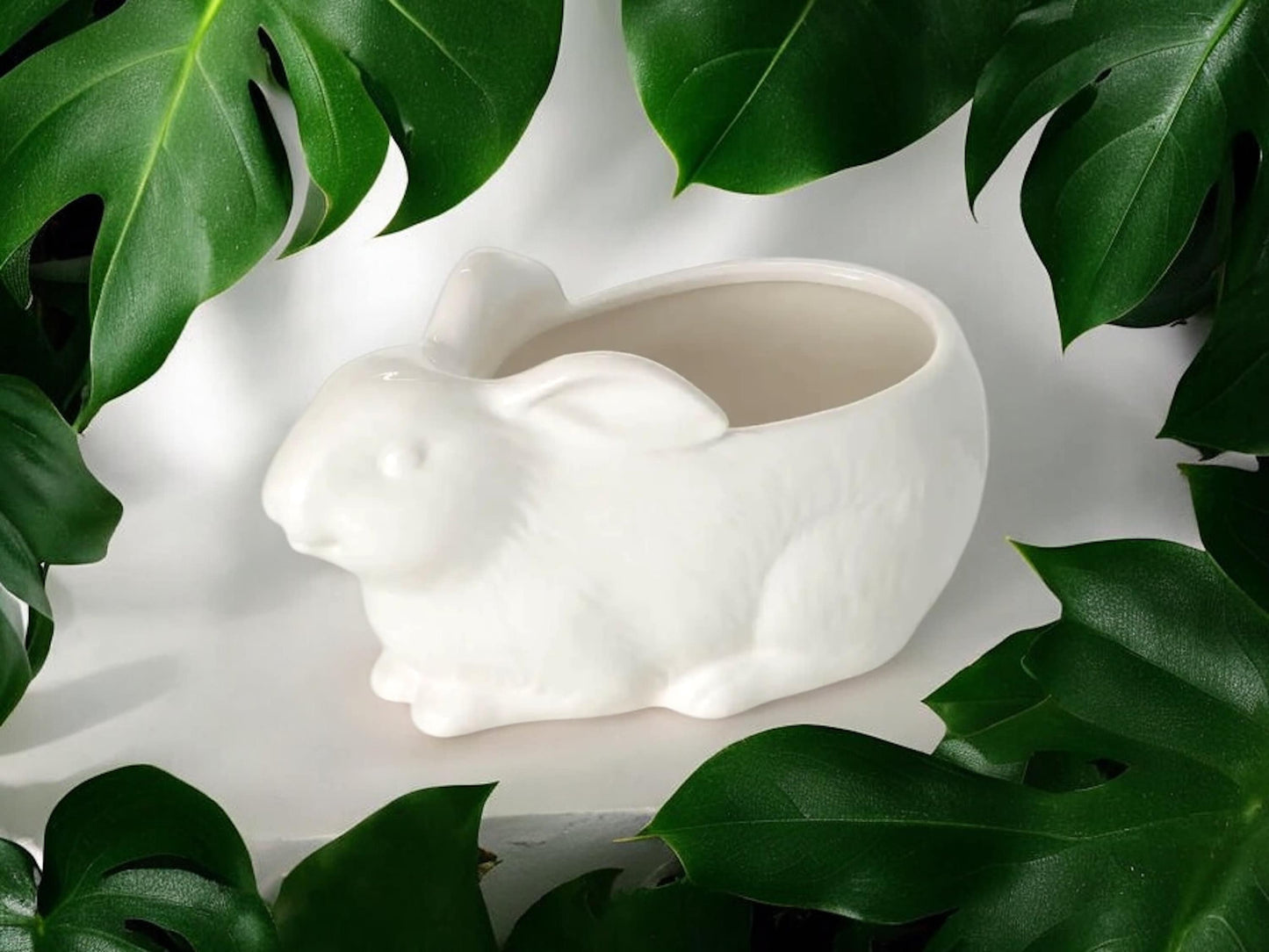 Bunny Planter for Woodland Nursery White Ceramic Rabbit Easter Flower Pot Glazed Without Drainage Ceramic Textured Flower Pot