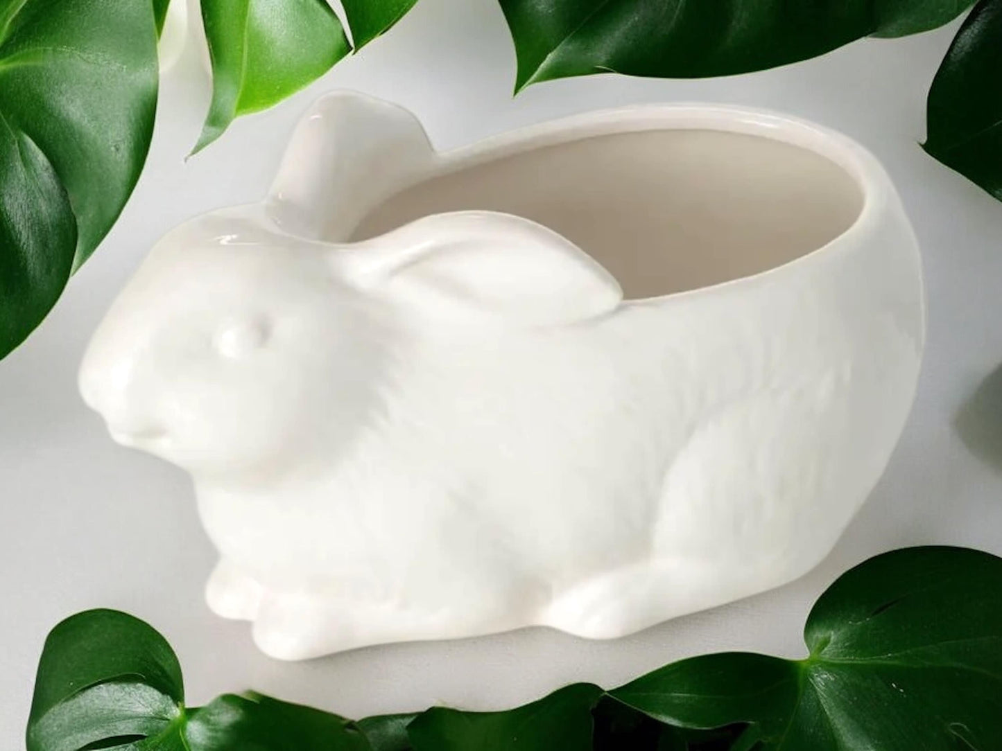 Bunny Planter for Woodland Nursery White Ceramic Rabbit Easter Flower Pot Glazed Without Drainage Ceramic Textured Flower Pot