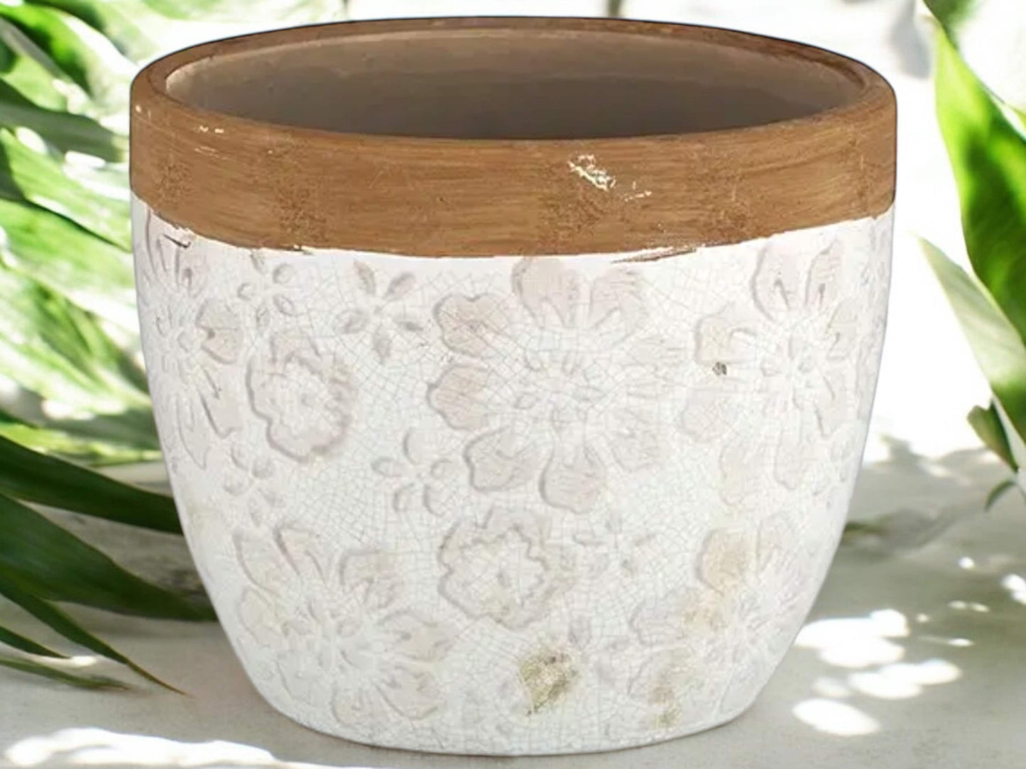 Floral Planter White Ceramic Flower Pot Without Drainage French Country Style Decorative Pot for House Plant
