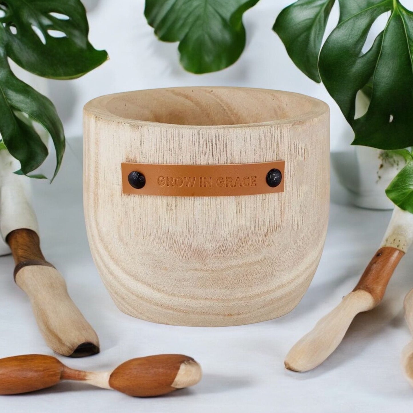 Grow in Grace Wooden Planter Without Drainage Religious Gift Flower Pot Decorative Wood Pot Christian Gift Religious Gift for Mom