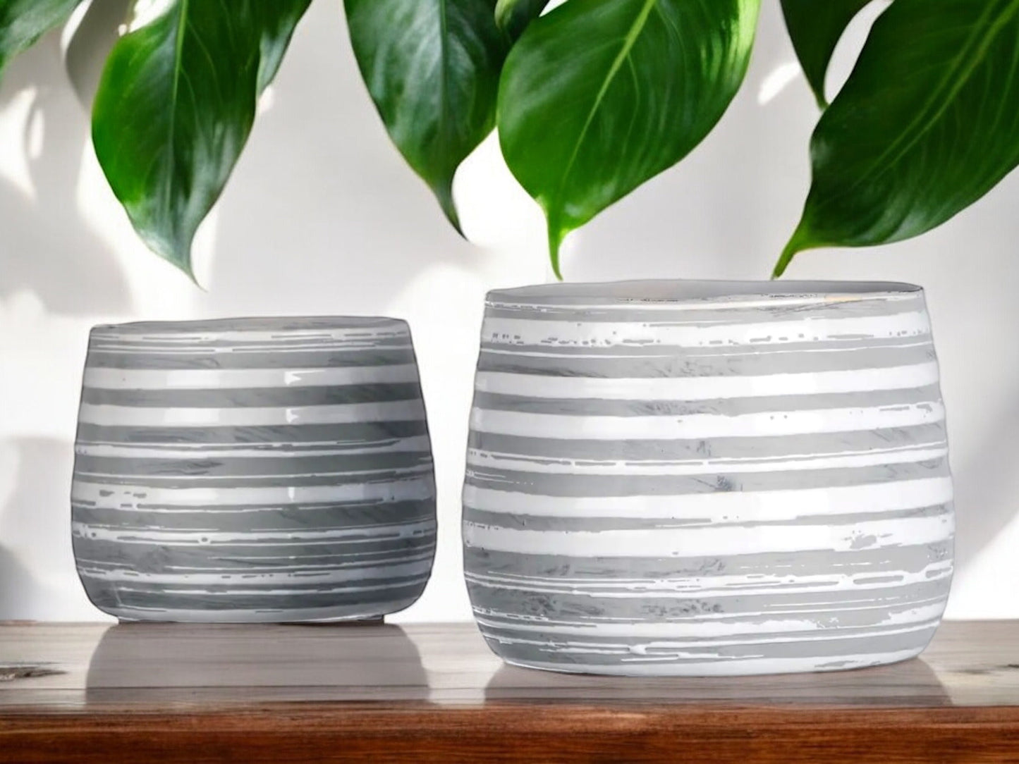 Gray Striped Planter Without Drainage Grey Flower Pot House Plant Lover Planter Set Gift for Mom