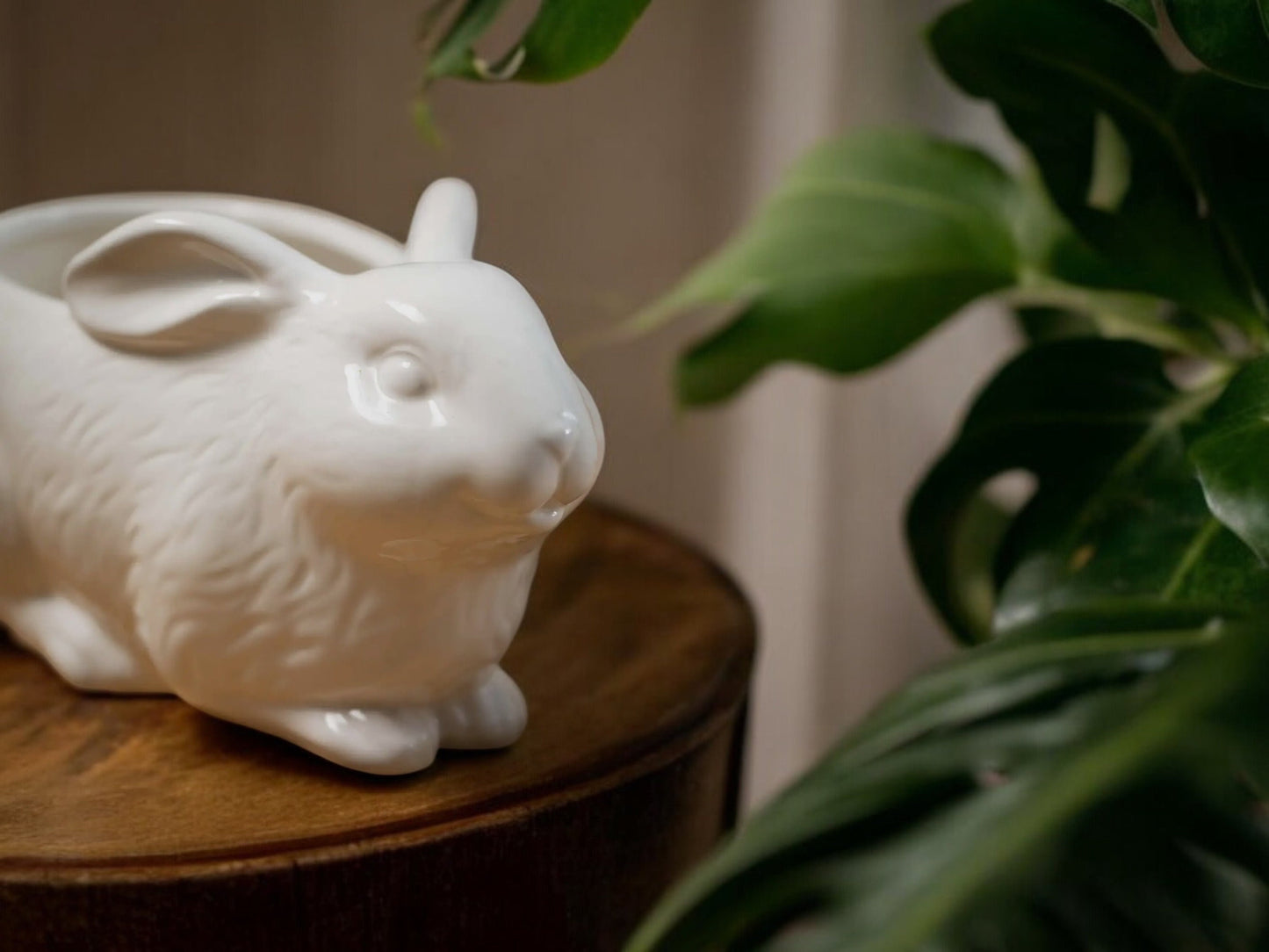 Bunny Planter for Woodland Nursery White Ceramic Rabbit Easter Flower Pot Glazed Without Drainage Ceramic Textured Flower Pot