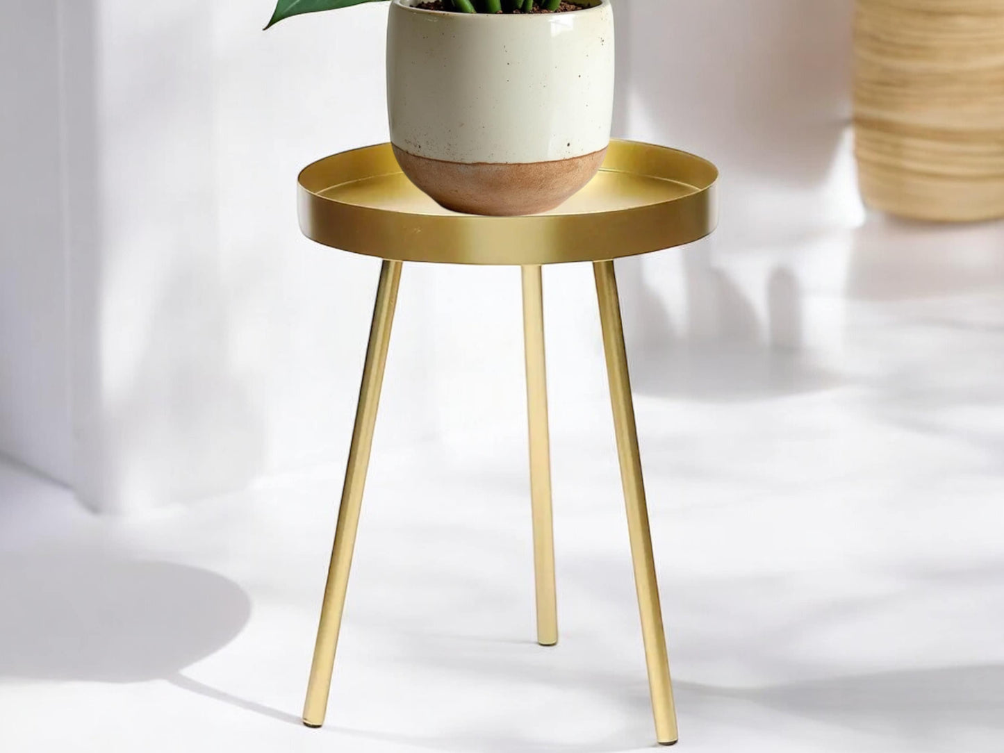 Gold Plant Stand Modern Side Table Metal Round Risers for House Plants