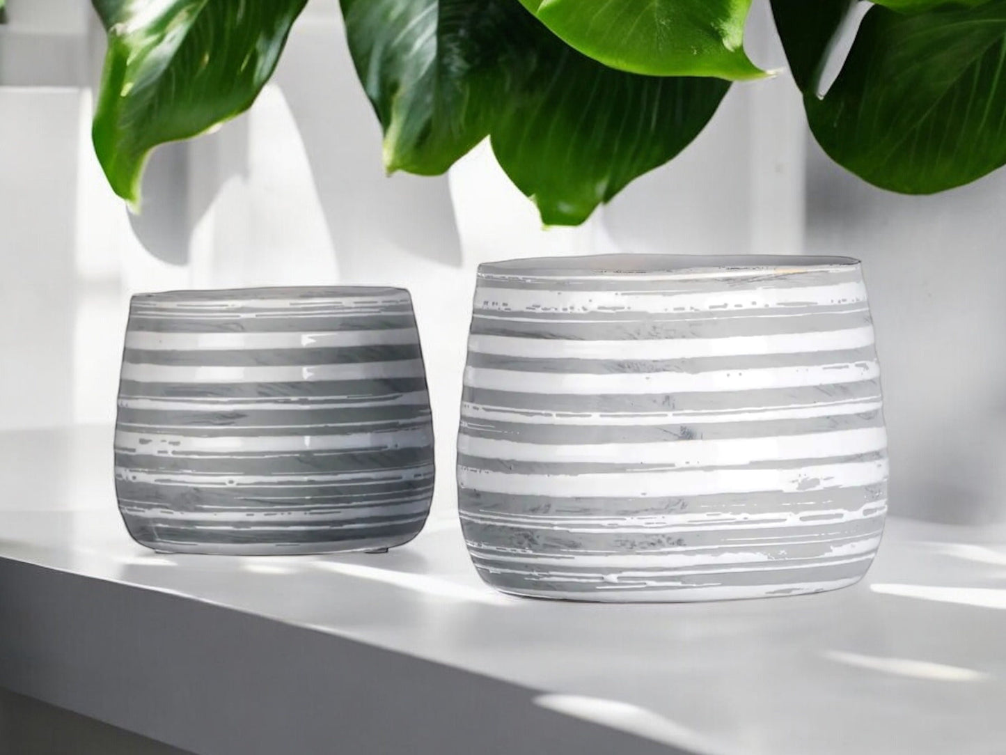 Gray Striped Planter Without Drainage Grey Flower Pot House Plant Lover Planter Set Gift for Mom