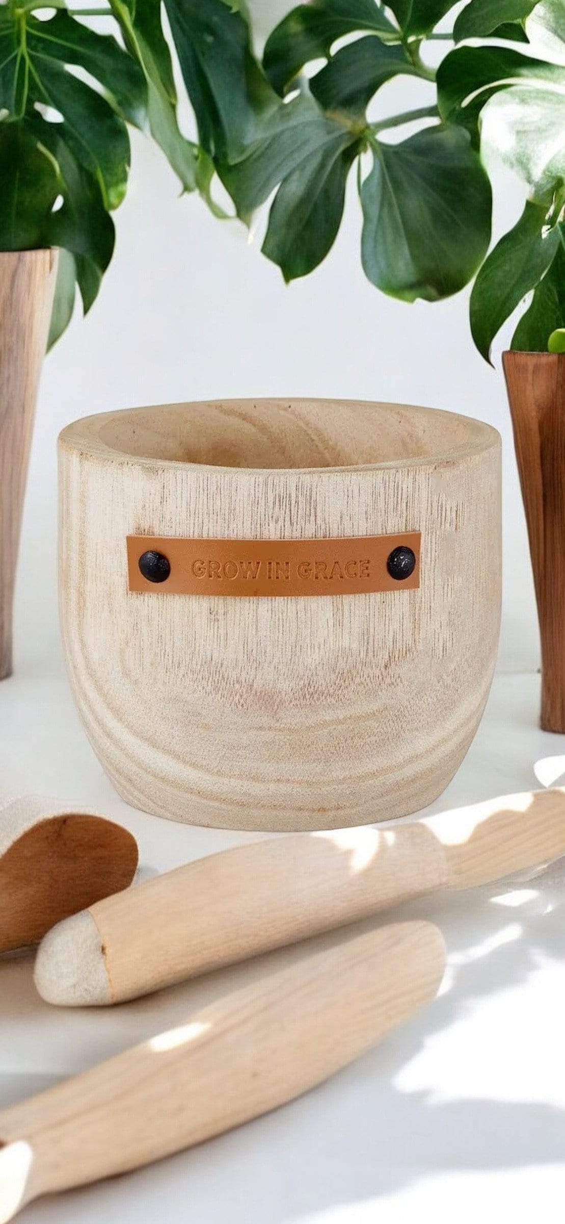 Grow in Grace Wooden Planter Without Drainage Religious Gift Flower Pot Decorative Wood Pot Christian Gift Religious Gift for Mom