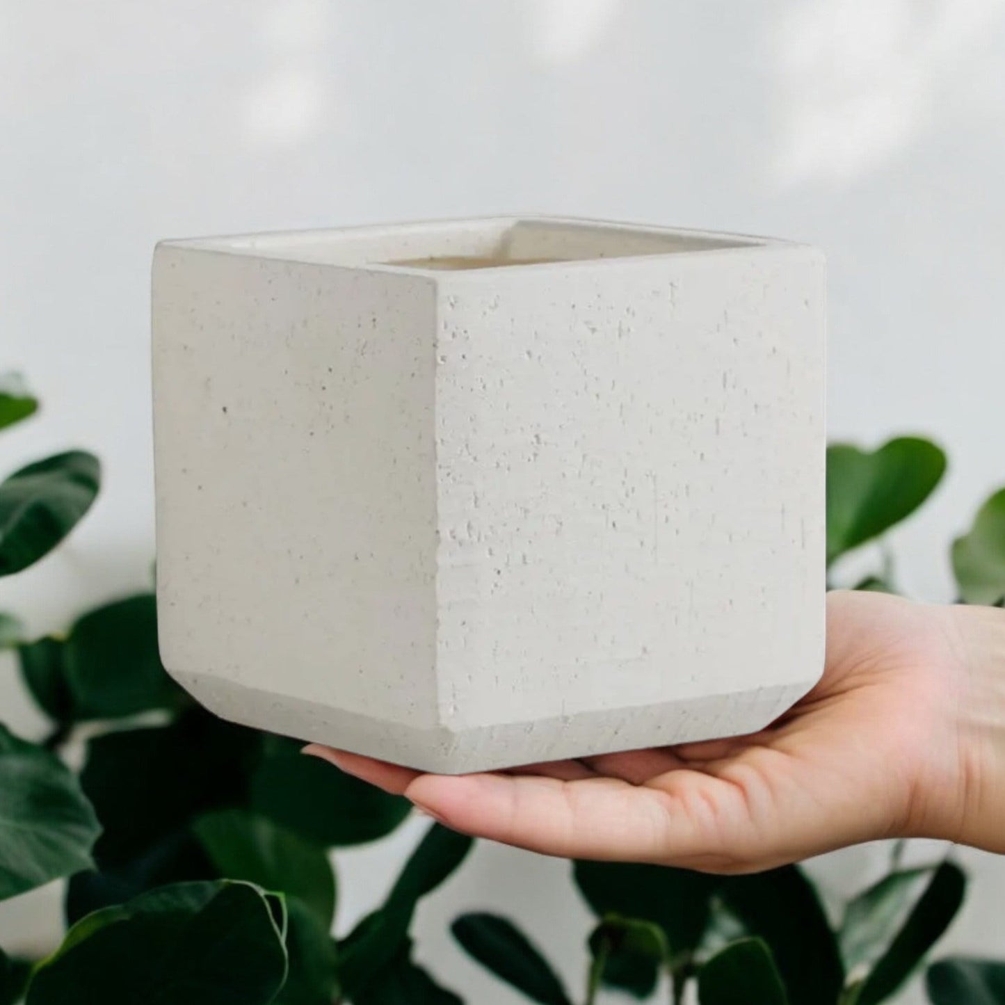 Matte White Square Planter Without Drainage Cube Ceramic Flower Pot Decorative Textured Cream Pot for House Plants Lover Gift for Gardener