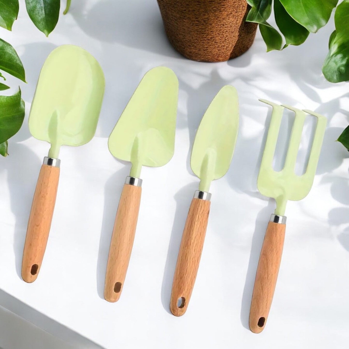 Green Gardening Tool Set Gift for Mom Metal Garden Tools Trowel Rake Shovel Scoop Gift for Gardener Pastel