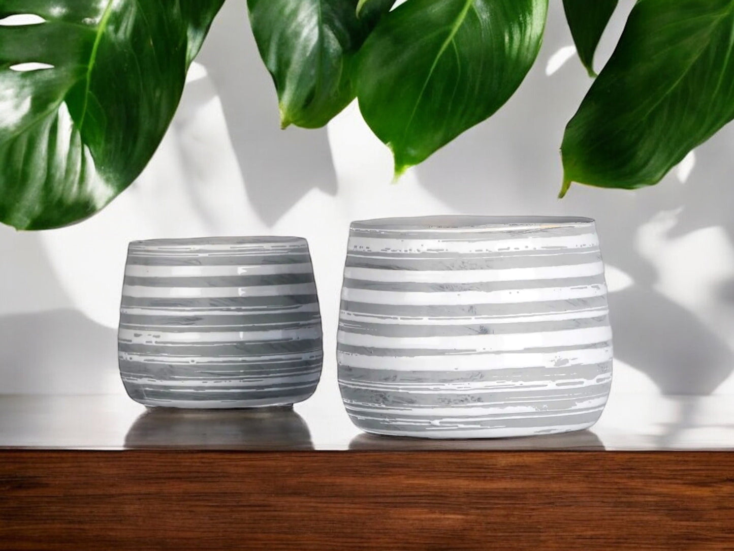Gray Striped Planter Without Drainage Grey Flower Pot House Plant Lover Planter Set Gift for Mom