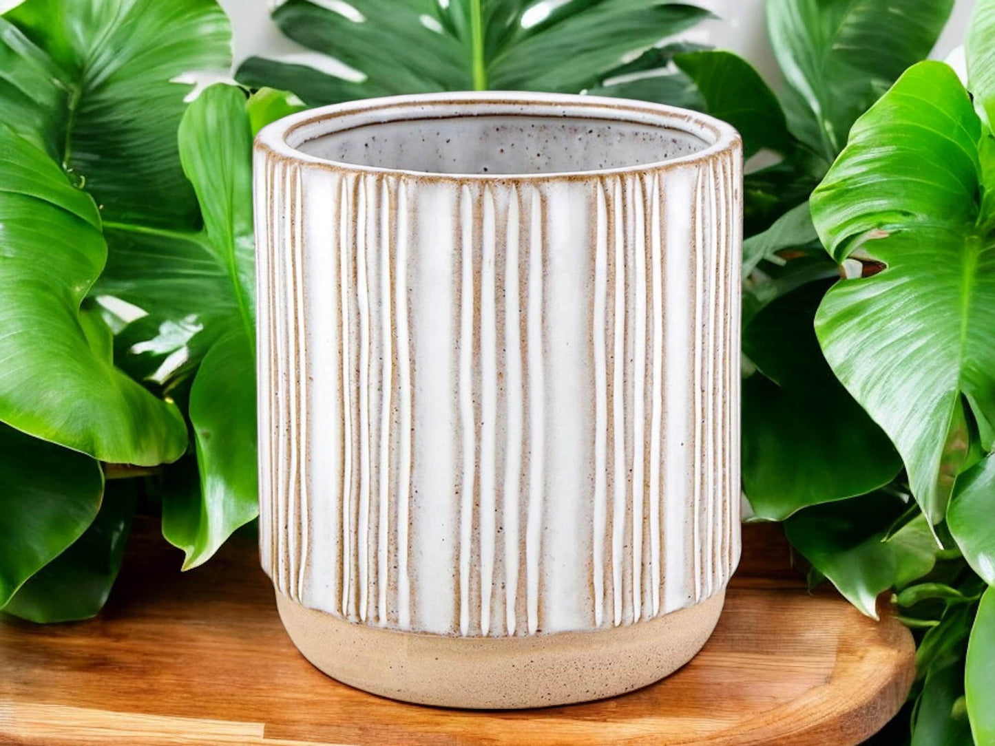 Lined Planter Without Drainage Textured Flower Pot Decorative Cream Tan Neutral Colofed Pot for House Plant Lover Gift for Mom