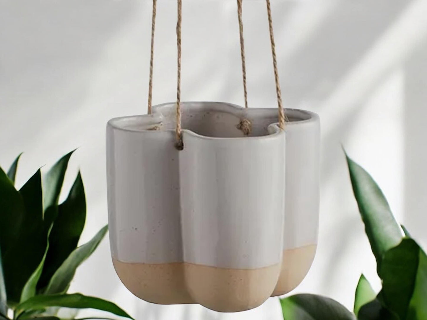 Hanging Ceramic Planter for Vining Plants White Beige Flower Pot Decorative Cream Pot for House Plant Lover Gift for House Plant Lover