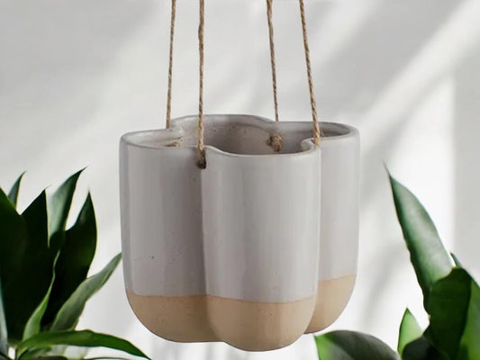 Hanging Ceramic Planter for Vining Plants White Beige Flower Pot Decorative Cream Pot for House Plant Lover Gift for House Plant Lover