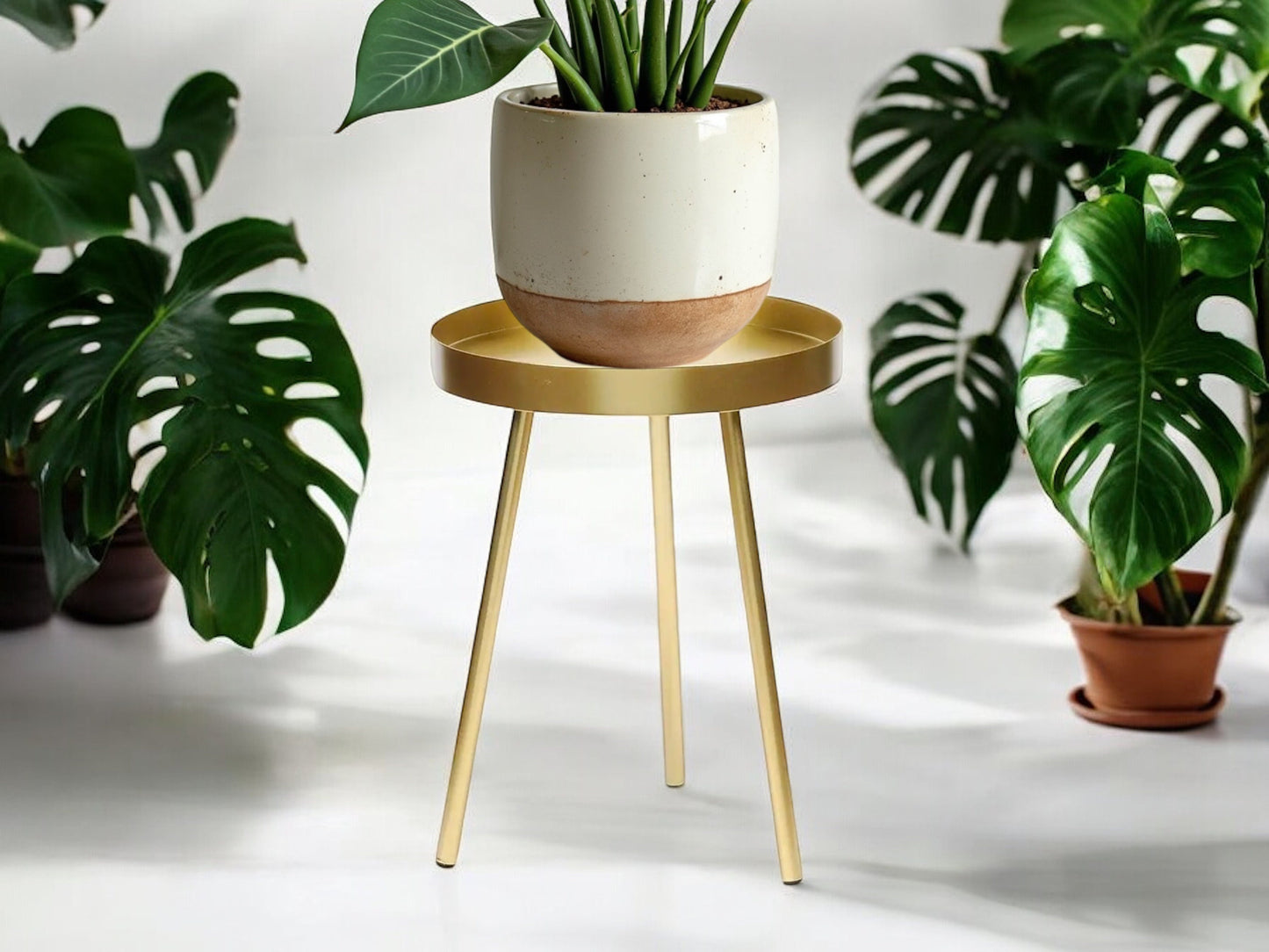 Gold Plant Stand Modern Side Table Metal Round Risers for House Plants