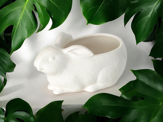 Planter for Woodland Nursery White Bunny Planter Ceramic Rabbit Easter Flower Pot Glazed Without Drainage Ceramic Textured Flower Pot