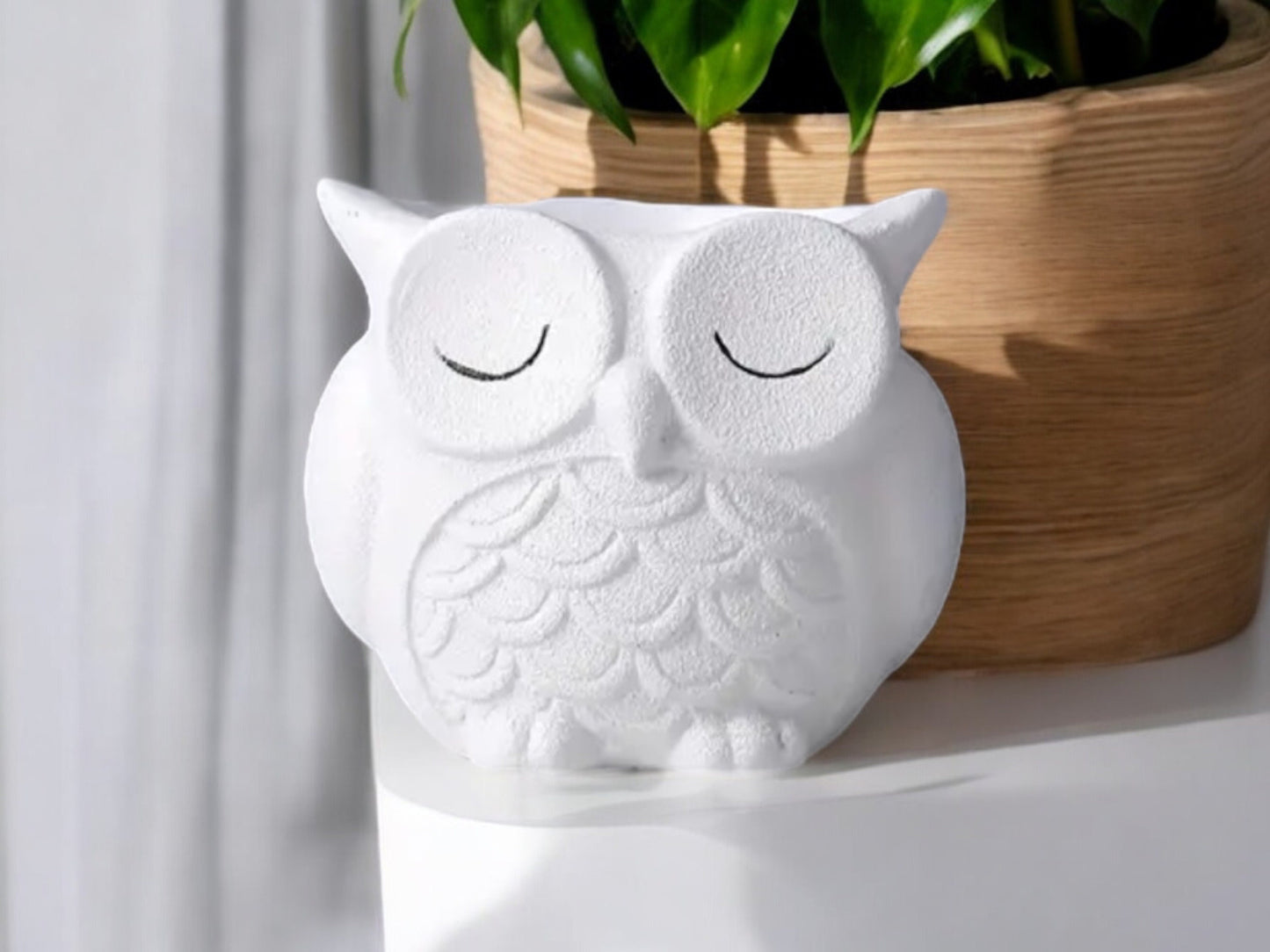 White Owl Planter for Woodland Nursery Without Drainage Matte White Round Flower Pot Gift for Babyshower