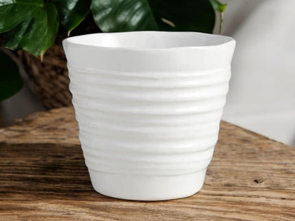 Cream Ceramic Planter Without Drainage Textured Flower Pot Decorative White Pot for House Plant Lover Gift for Mom