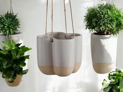 Hanging Ceramic Planter for Vining Plants White Beige Flower Pot Decorative Cream Pot for House Plant Lover Gift for House Plant Lover