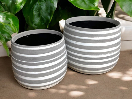 Gray Striped Planter Without Drainage Grey Flower Pot House Plant Lover Planter Set Gift for Mom