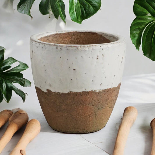 Rustic Two Tone Planter Without Drainage Textured Flower Pot Decorative Cream Brown Pot for House Plant Lover Gift for Mom