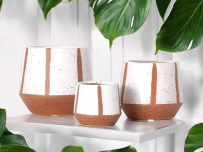 Modern Tribal Planter Without Drainage Round Belly Flower Pot Brown Off White Decorative Ceramic Pot for House Plants Lover Gift for Friend