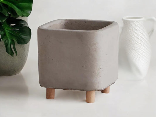 Square Planter Without Drainage Concrete With Legs Flower Pot on Stand Decorative Gray Pot for Office Decor House Plants Lover