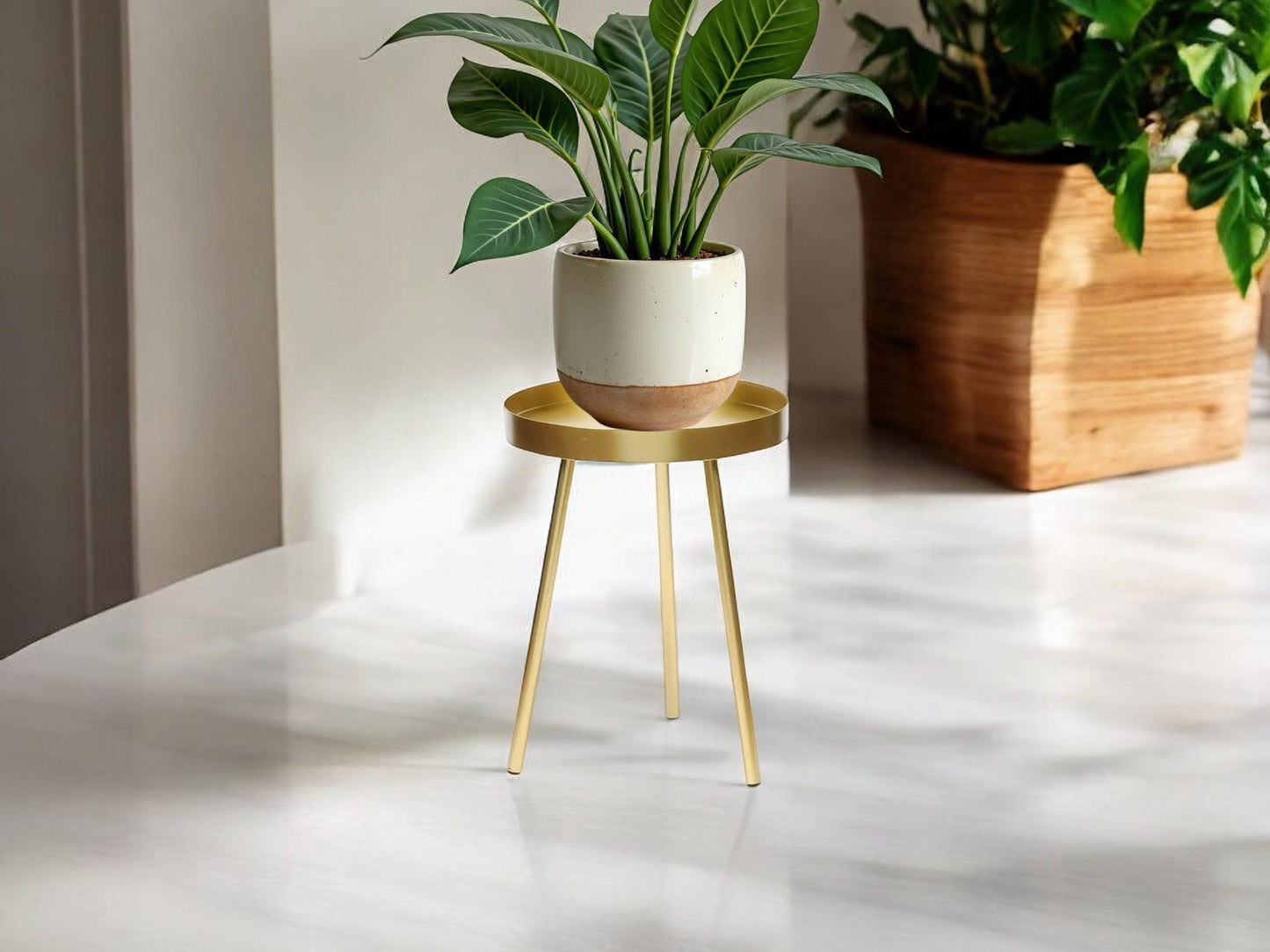 Gold Plant Stand Modern Side Table Metal Round Risers for House Plants