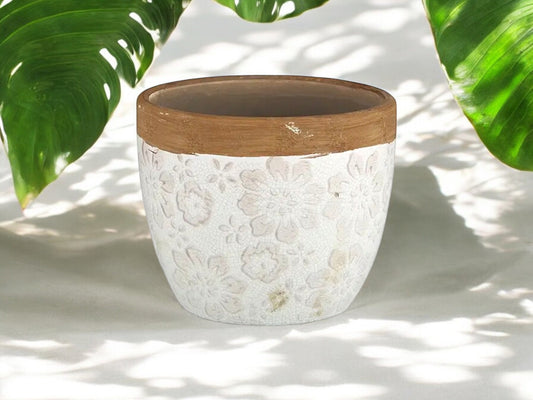 Floral Planter White Ceramic Flower Pot Without Drainage French Country Style Decorative Pot for House Plant