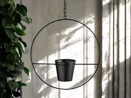 Black Circular Frame Hanging Planter for Vining Plants Matte Industrial Style Flower Pot Orb Decorative Pot for House Plant Lover