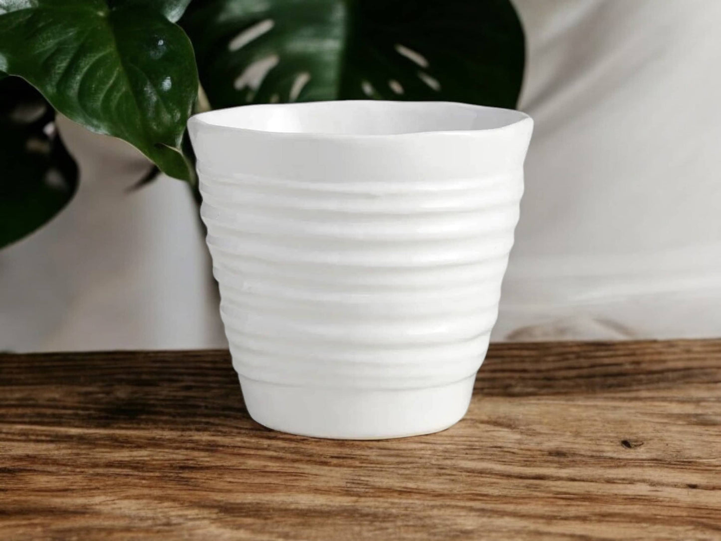 Cream Ceramic Planter Without Drainage Textured Flower Pot Decorative White Pot for House Plant Lover Gift for Mom