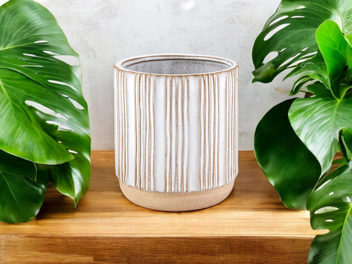 Lined Planter Without Drainage Textured Flower Pot Decorative Cream Tan Neutral Colofed Pot for House Plant Lover Gift for Mom