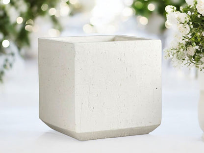 Matte White Square Planter for Wedding Without Drainage Table Centerpiece Cube Ceramic Flower Pot Decorative Textured Off White