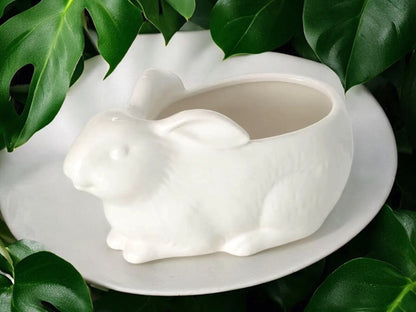 Planter for Woodland Nursery White Bunny Planter Ceramic Rabbit Easter Flower Pot Glazed Without Drainage Ceramic Textured Flower Pot