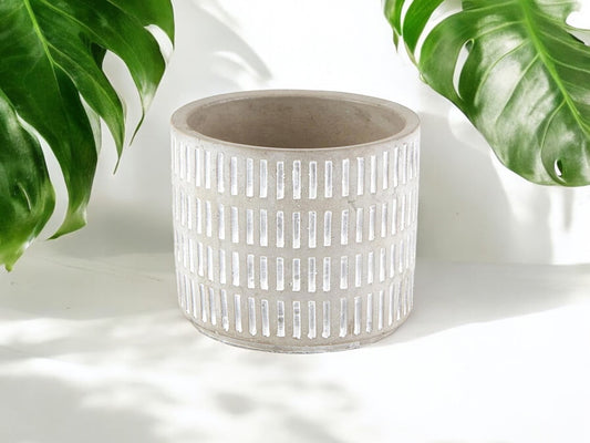 Small Boho Planter Without Drainage with Gray Modern Tribal Pattern Concrete Flower Pot for Succulents Decorative Gift Grey