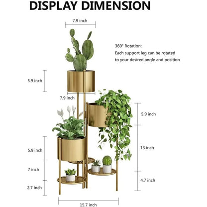 3 Tier Plant Stand Tall Plant Stand with Flower Pots Metal Tiered Plant Stand Tall Metal Plant Stand Indoor Gold Black Foldable