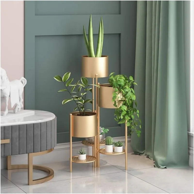 3 Tier Plant Stand Tall Plant Stand with Flower Pots Metal Tiered Plant Stand Tall Metal Plant Stand Indoor Gold Black Foldable