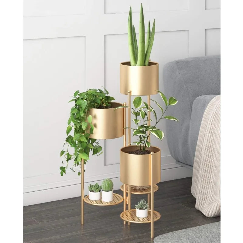 3 Tier Plant Stand Tall Plant Stand with Flower Pots Metal Tiered Plant Stand Tall Metal Plant Stand Indoor Gold Black Foldable