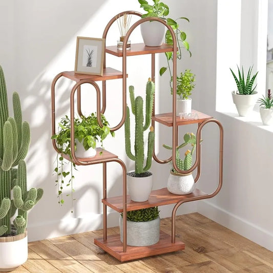 6 Tier Plant Stand Cactus Plant Stand Tall Indoor Plant Shelf for House Plants Tiered Metal Plant Pot Stand Bronze