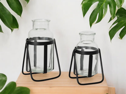 Modern Propagation Station Set with Black Metal Frame and Glass Bottles Vase Propagate Modern Industrial Style