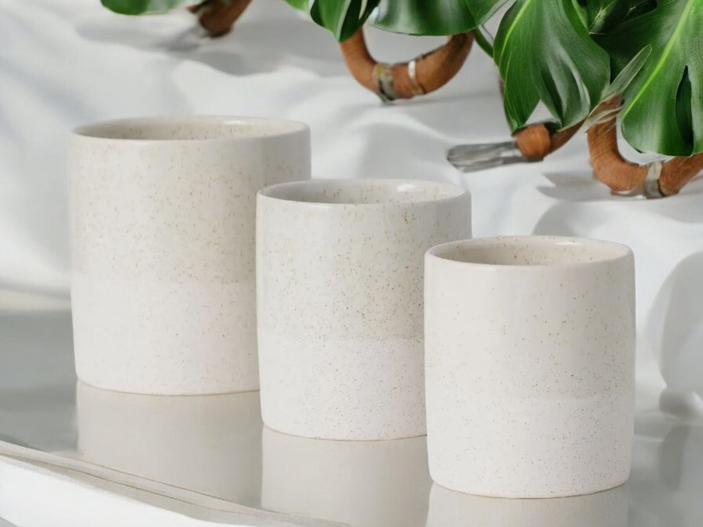 Two Tone White Modern Planter Without Drainage Round Cylinder Flower Pot Decorative Ceramic Pot for House Plants Lover Gift for Gardener