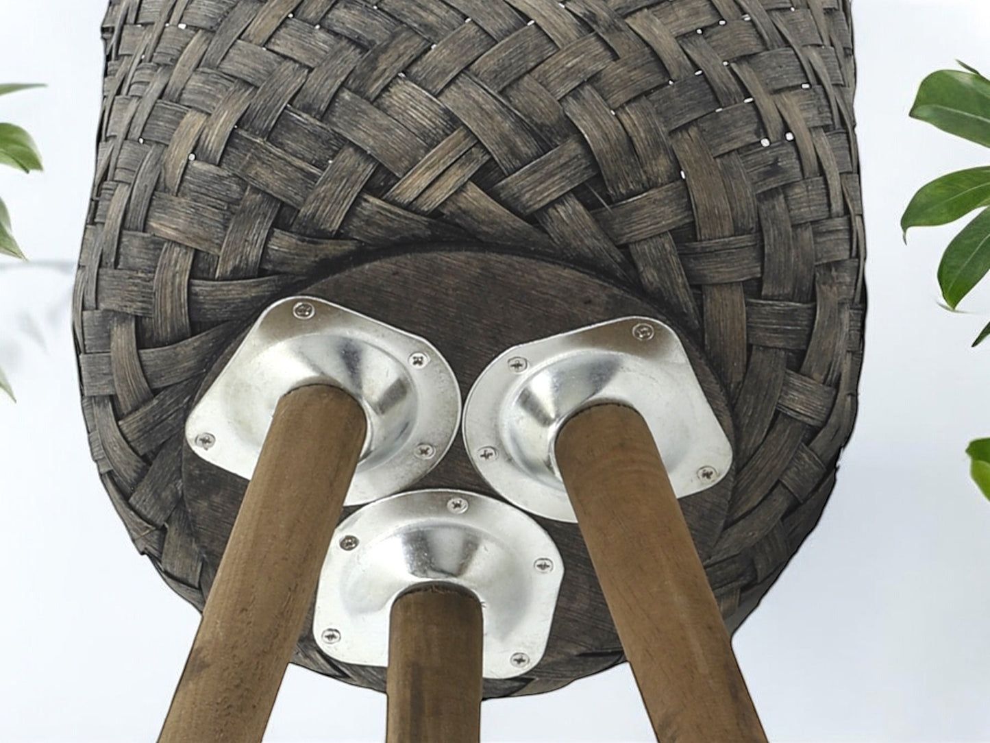 Basket Planters with Legs Dark Brown Wooden Bamboo Woven Flower Pot on Stand with Wooden Legs Tripod