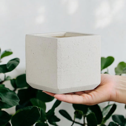 Matte White Square Planter Without Drainage Cube Ceramic Flower Pot Decorative Textured Cream Pot for House Plants Lover Gift for Gardener