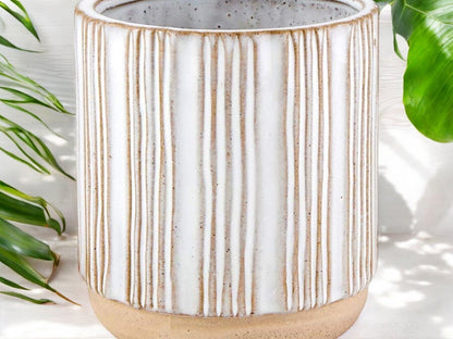 Lined Planter Without Drainage Textured Flower Pot Decorative Cream Tan Neutral Colofed Pot for House Plant Lover Gift for Mom