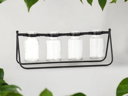 Modern Propagation Station with Black Metal Frame and 4 Glass Bottles Vase Propagate Modern with Stand Industrial Style