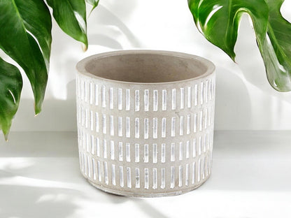 Small Boho Planter Without Drainage with Gray Modern Tribal Pattern Concrete Flower Pot for Succulents Decorative Gift Grey