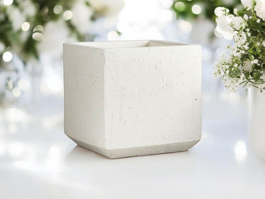 Matte White Square Planter for Wedding Without Drainage Table Centerpiece Cube Ceramic Flower Pot Decorative Textured Off White