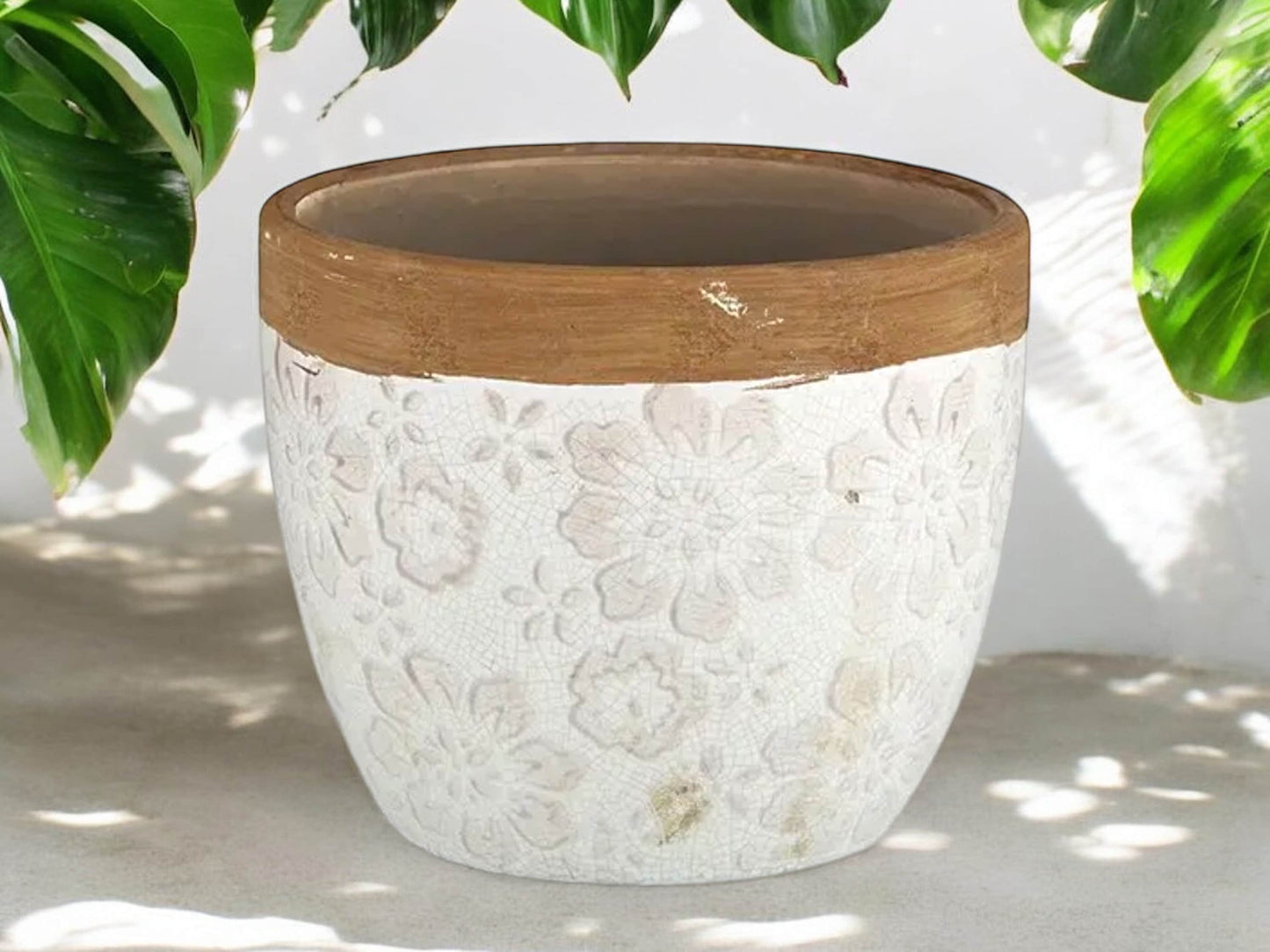 Floral Planter White Ceramic Flower Pot Without Drainage French Country Style Decorative Pot for House Plant