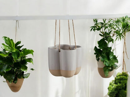 Hanging Ceramic Planter for Vining Plants White Beige Flower Pot Decorative Cream Pot for House Plant Lover Gift for House Plant Lover